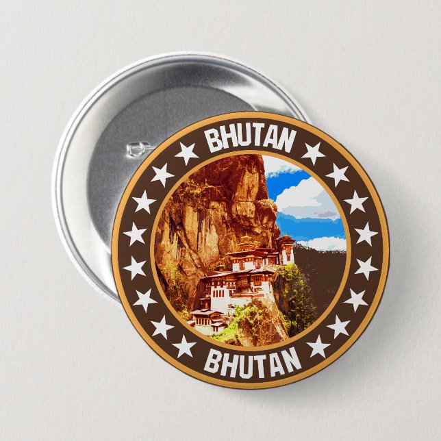 Badge Rond 7,6 Cm Bhoutan (Devant & derrière)