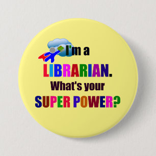 Badge Rond 7,6 Cm Bibliothécaire Superhero - Gras Conception de text