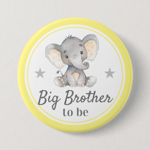 Badge Rond 7,6 Cm Big Brother sera un Baby shower d'éléphant jaune