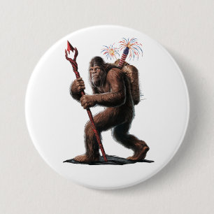 Badge Rond 7,6 Cm Bigfoot Feux d'artifice 4 juillet Drapeau États-Un