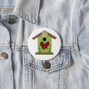 Badge Rond 7,6 Cm Birdhouse Et Marguerites