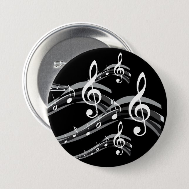 Badge Rond 7,6 Cm Black and White Treble Clef (Devant & derrière)
