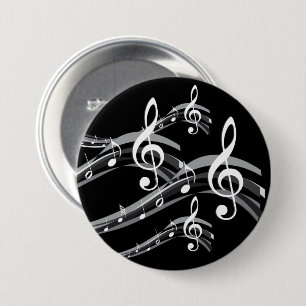 Badge Rond 7,6 Cm Black and White Treble Clef