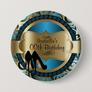 Badge Rond 7,6 Cm Black, Blue & Gold Metallic - 00e anniversaire