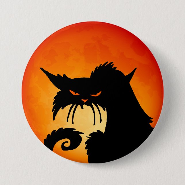 Badge Rond 7,6 Cm Black Cat Orange Moon (Devant)