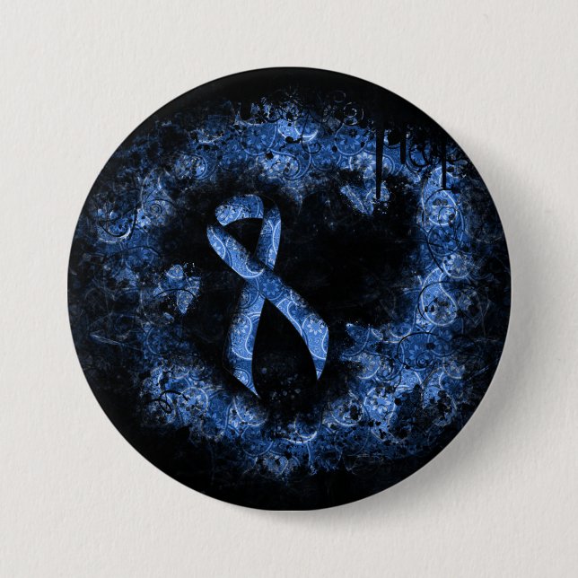 Badge Rond 7,6 Cm Bleu Paisley Ruban Grunge Coeur (Devant)