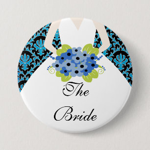 Badge Rond 7,6 Cm Bleu royal de partie de jeune mariée de damassé