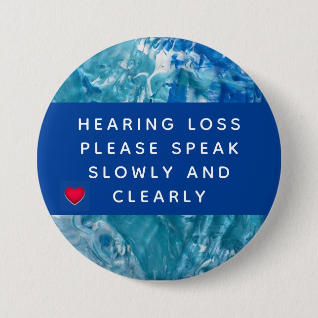 Badge Rond 7,6 Cm Bleu Turquoise Coeur Abstrait Perte auditive 3 pou (Devant)