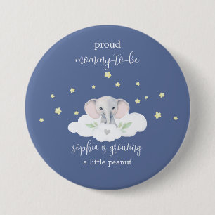 Badge Rond 7,6 Cm Blue Elephant Mommy to Be Baby shower