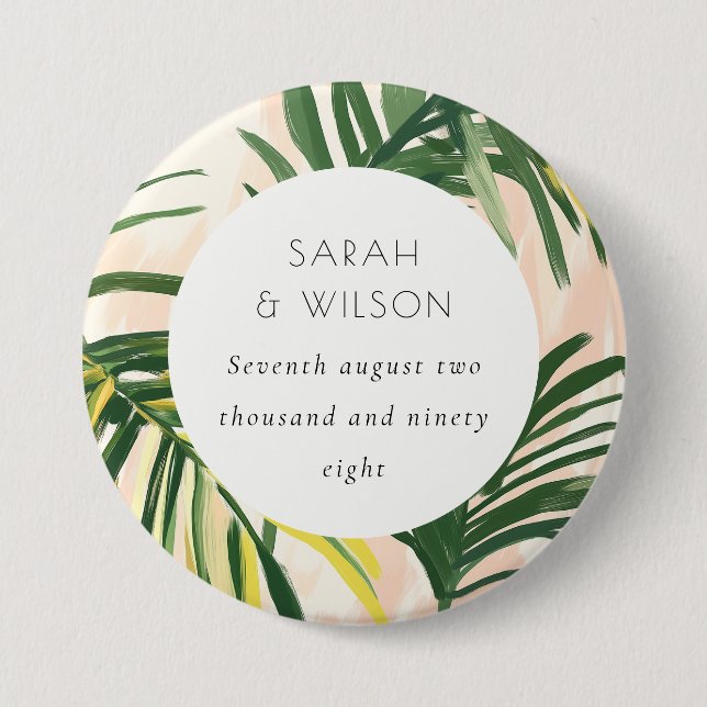 Badge Rond 7,6 Cm Boho Blush Green Tropical Palm Beach Mariage (Devant)