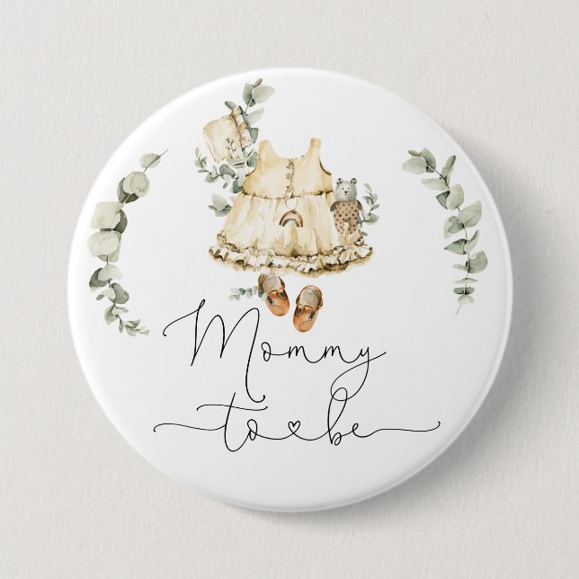 Badge Rond 7,6 Cm Boho nursery eucalyptus Mommy à être (Devant)