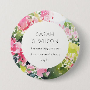 Badge Rond 7,6 Cm Boho Pink Green Bougainvillea Mariage