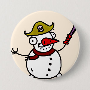 Badge Rond 7,6 Cm bonhomme de neige pirate Noël