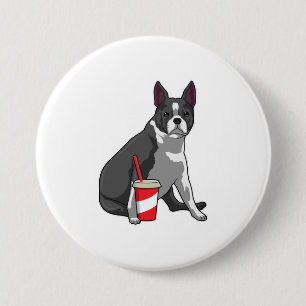 Badge Rond 7,6 Cm Boston Terrier avec boisson