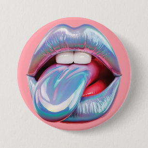 Badge Rond 7,6 Cm Bouche d'argent holographique