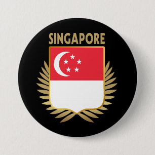 Badge Rond 7,6 Cm Bouclier indicateur de Singapour
