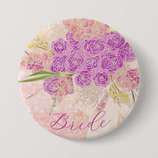 Badge Rond 7,6 Cm Bouquet de roses à nœud rose Sunset Blush pour mar