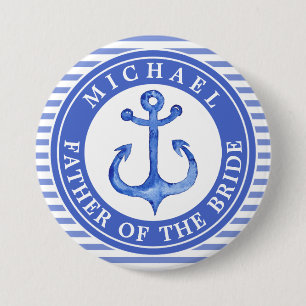 Badge Rond 7,6 Cm Bouton Ancre bleu marine Frappe de mariage