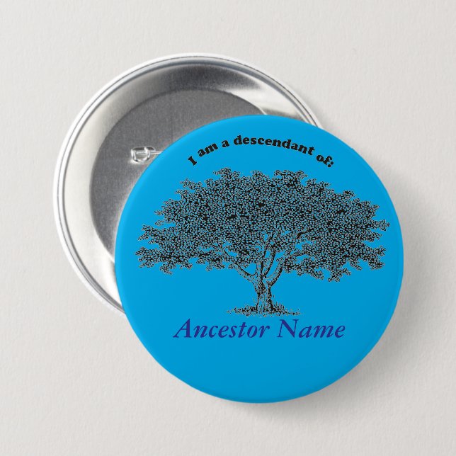 Badge Rond 7,6 Cm Bouton - Arbre généalogique en bleu (Devant & derrière)
