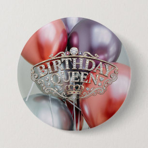 Badge Rond 7,6 Cm Bouton Ballons Reine Anniversaire