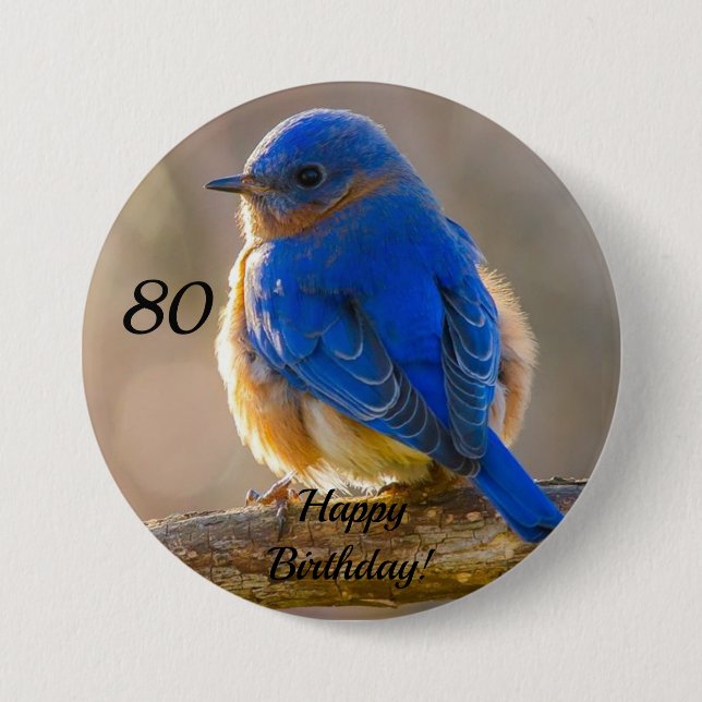 Badge Rond 7,6 Cm Bouton Bleu du Bonheur Anniversaire (Devant)