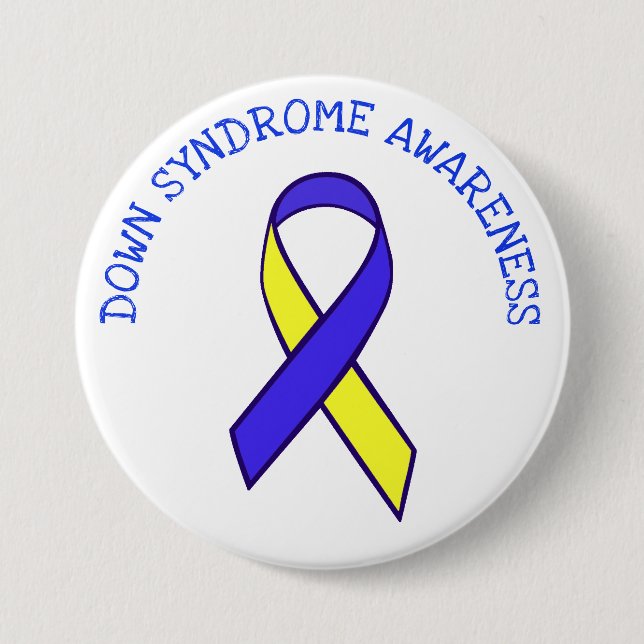 Badge Rond 7,6 Cm Bouton Bleu jaune ruban de sensibilisation au synd (Devant)