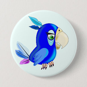 Badge Rond 7,6 Cm Bouton bleu perroquet