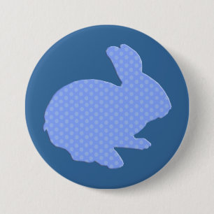 Badge Rond 7,6 Cm Bouton Bleu Polka Dot Silhouette Lapin Pâques