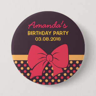 Badge Rond 7,6 Cm Bouton Brown d'anniversaire de rubans et d'arcs de