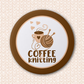 Badge Rond 7,6 Cm Bouton café et Tricot