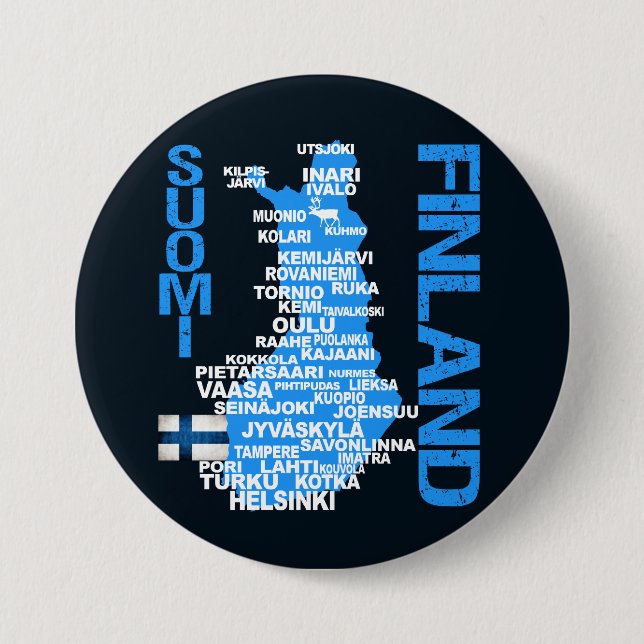 Badge Rond 7,6 Cm Bouton CARTE FINLANDE (Devant)