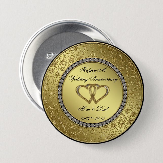 Badge Rond 7,6 Cm Bouton classique d'anniversaire de mariage d'or (Devant & derrière)
