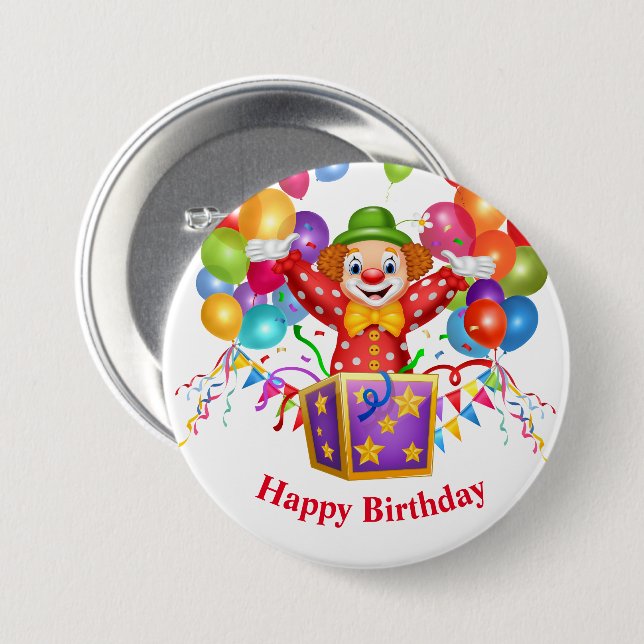 Badge Rond 7,6 Cm Bouton clown d'anniversaire (Devant & derrière)
