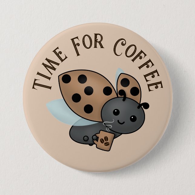 Badge Rond 7,6 Cm Bouton coccinelle buvant du café (Devant)