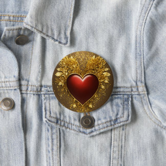 Badge Rond 7,6 Cm Bouton Coeur d'or"