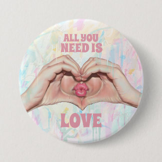 Badge Rond 7,6 Cm Bouton cœur mains bisou Tout ce dont vous avez bes