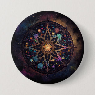 Badge Rond 7,6 Cm Bouton d'art visionnaire cosmique Mandala