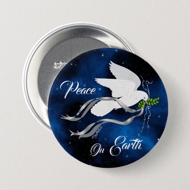 Badge Rond 7,6 Cm Bouton de colombe de Noël blanc (Devant & derrière)