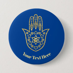 Badge Rond 7,6 Cm Bouton de contour Gold Hamsa pour Customiser