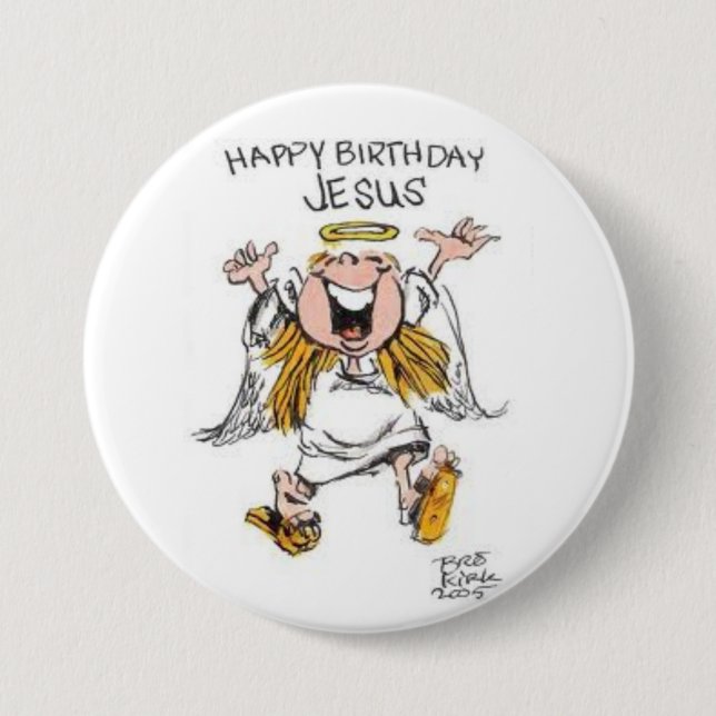 Badge Rond 7,6 Cm bouton de Jésus de joyeux anniversaire (Devant)