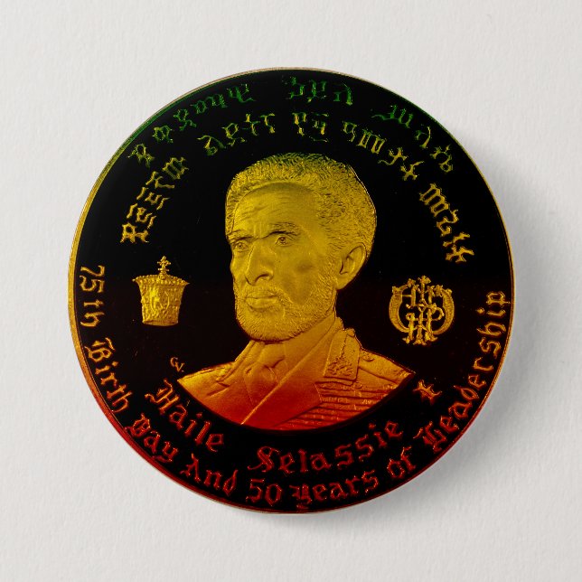 Badge Rond 7,6 Cm Bouton de l'empereur Haile Selassie (Devant)