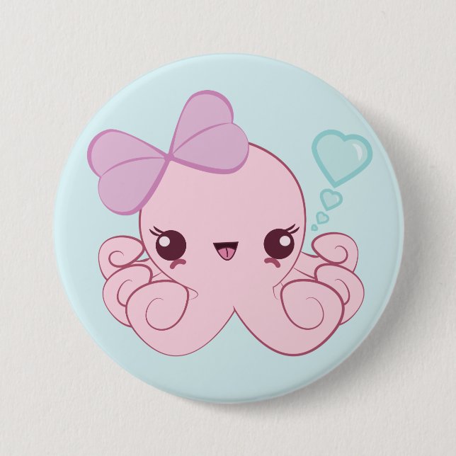 Badge Rond 7,6 Cm Bouton de poulpe de Kawaii (Devant)