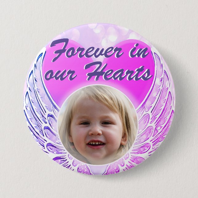 Badge Rond 7,6 Cm Bouton des ailes du coeur commémoratif (Devant)