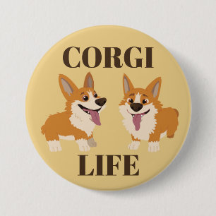 Badge Rond 7,6 Cm Bouton Deux Chiens Corgi mignons