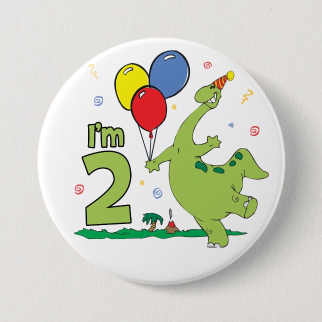 Badge Rond 7,6 Cm Bouton Dino 2e anniversaire (Devant)