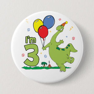 Badge Rond 7,6 Cm Bouton Dino 3e anniversaire