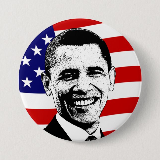 Badge Rond 7,6 Cm Bouton Drapeau Américain d'Obama (Devant)