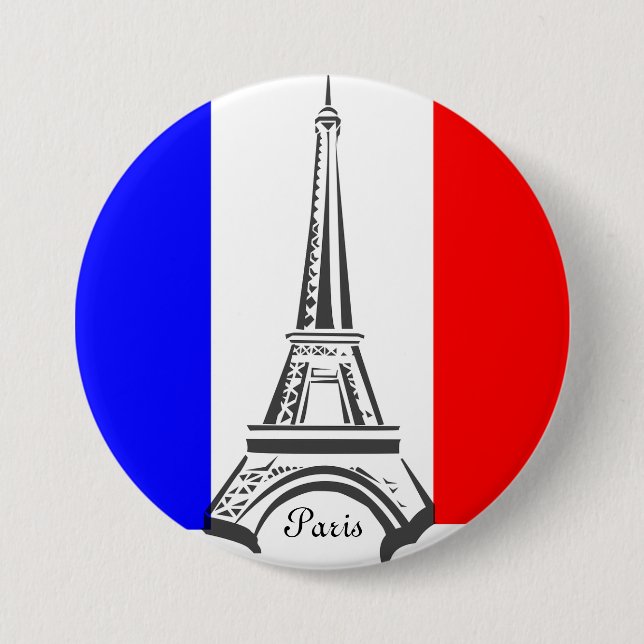 Badge Rond 7,6 Cm Bouton Drapeau Français Tour Eiffel (Devant)