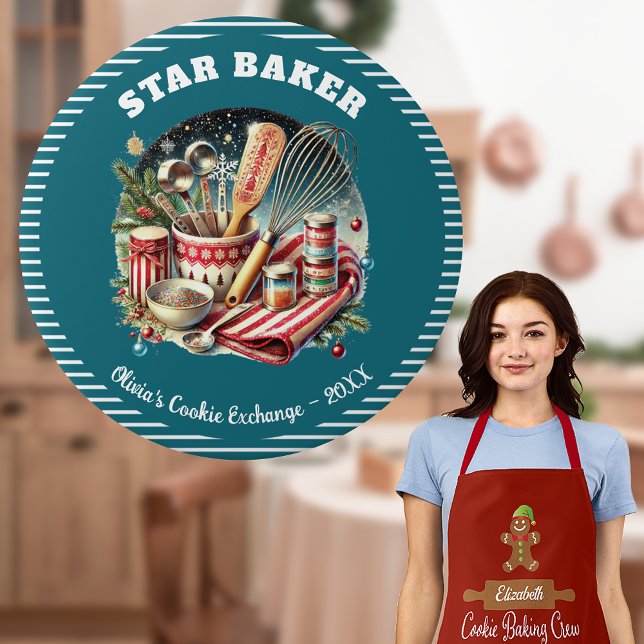 Badge Rond 7,6 Cm Bouton du Prix Baker Star de l'étoile de biscuits  (Star Baker Holiday Christmas Cookie Exchange Party award. Vote for your favorite baked good. Custom)