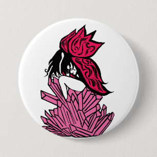 Badge Rond 7,6 Cm Bouton en cristal féerique rose